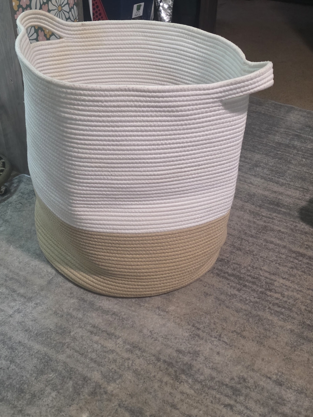 Canvas Rope Storage Basket - White and Tan